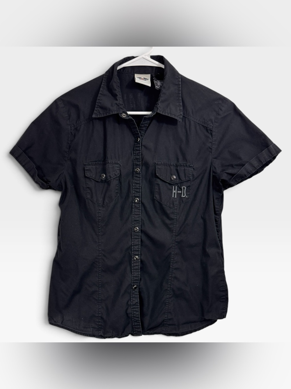 Harley Davidson Black Biker Pearl Snap Button Up Graphic Logo Shirt Size Medium
